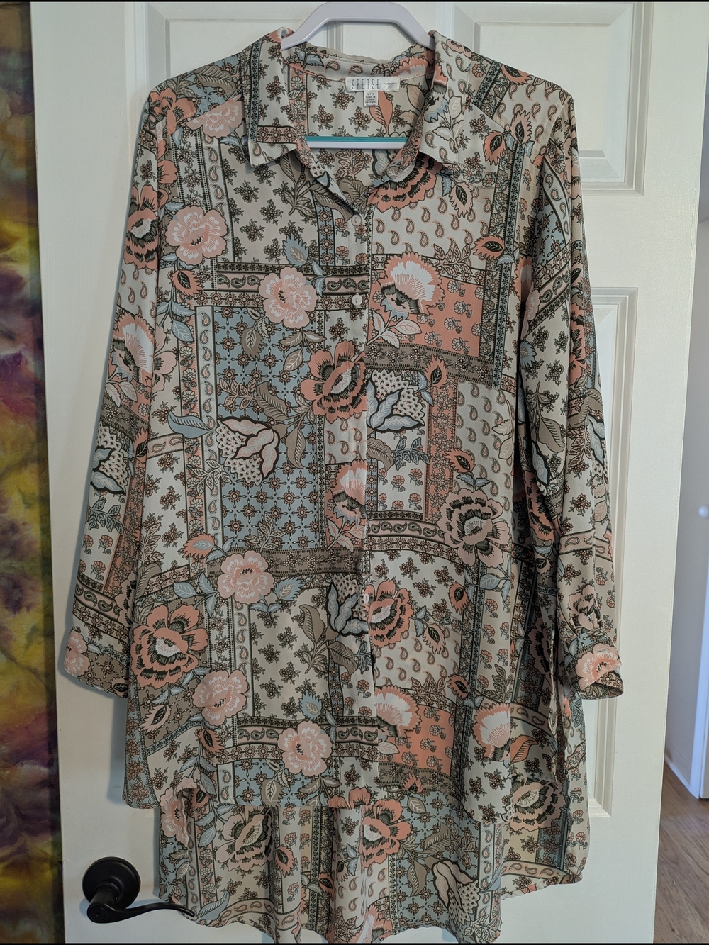 Spense Floral Paisley Patchwork Tunic Dress in Blush Pink and Sage
